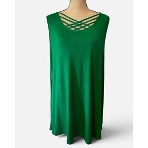 Emerald Womens 2X Green Sleeveless Lattice Neck Tunic Top ETK-4104 Made in USA